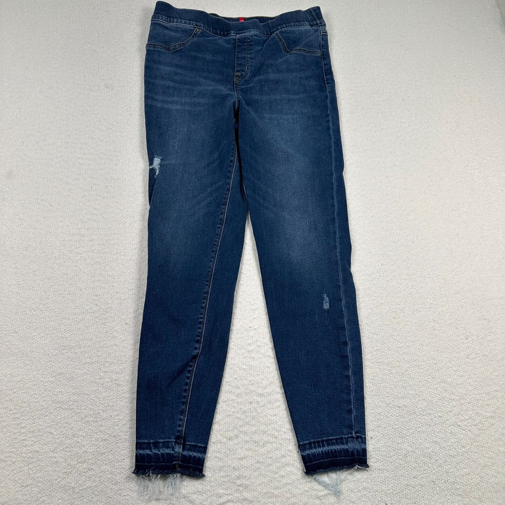 Spanx Jeans Leggings Womens Large Ankle Skinny Distressed Raw Hem Pull On‎ Blue